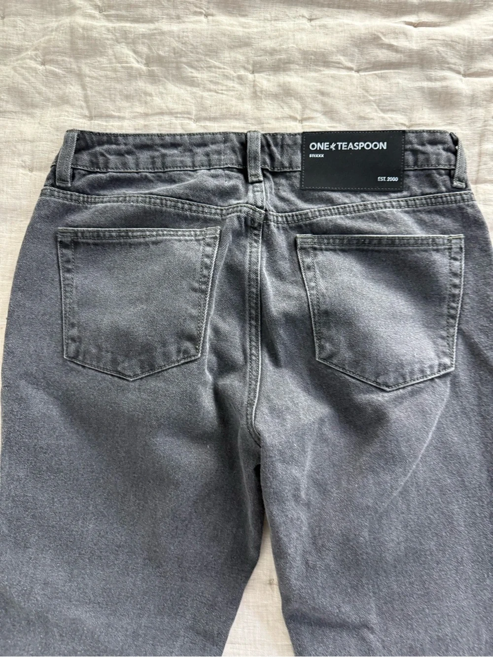 One Teaspoon Stixx Low Waist Slim Straight Leg Denim Jeans Washed Black Size 28